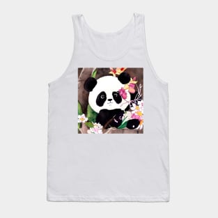 Cute panda and sweet peas blossom watercolor painting Tank Top